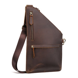 Men's Crazy Horse Leather Chest Bag Shoulder Backpack