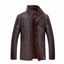 Load image into Gallery viewer, Mens PU Leather Jacket Stand Collar Velvet Thicker Warm Winter Coat Outwear Size XS-3XL