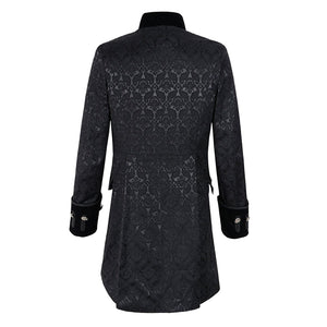 Mens Jacquard Mid-long Stand Collar Autumn Trench Coat
