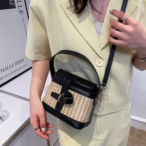 Mini Straw Bucket Bags For Women 2022 Summer Trendy Crossbody Bags Lady Travel Purses And Handbags Female Shoulder Simple Bag