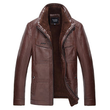 Load image into Gallery viewer, Mens PU Leather Jacket Stand Collar Velvet Thicker Warm Winter Coat Outwear Size XS-3XL