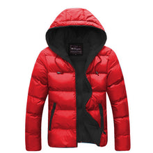 Load image into Gallery viewer, Mens Winter Contrast Color Outdoor Warm Hooded Padded Jacket