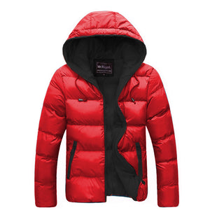 Mens Winter Contrast Color Outdoor Warm Hooded Padded Jacket