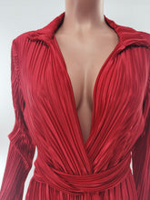 Load image into Gallery viewer, European And American Slit Dress Autumn And Winter New V-neck Long Sleeve Pleated Dress