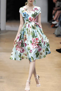 Floral Printing Waistband Elegant Show Thin Dress Trend