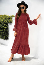 Load image into Gallery viewer, Autumn Printed Polka Dot Smocking Long Sleeve Dress Long Dress