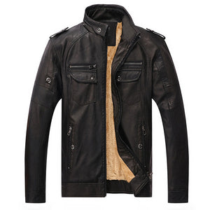 Mens Winter Velvet Plus Thick Warm Stylish Motor Yellow Faux Washed Leather Jackets 