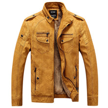 Load image into Gallery viewer, Mens Winter Velvet Plus Thick Warm Stylish Motor Yellow Faux Washed Leather Jackets 