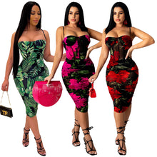 Load image into Gallery viewer, Pleated Slim-fit Spaghetti-strap Floral Print Dress