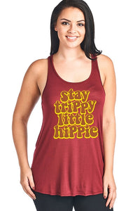 Stay Trippy Little Hippie Flowy Tank Top Plus