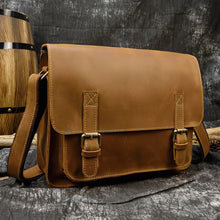 Load image into Gallery viewer, Men&#39;s Leather Messenger Bag A4 Flap Vintage Shoulder Briefcase