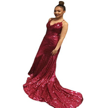 Load image into Gallery viewer, Sexy Halter Sequin V-neck Fishtail Evening Dress