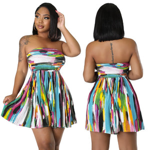 Women's Fashion Casual Painted Tube Top Vacation Style Dress