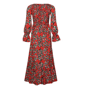 Autumn Printed Polka Dot Smocking Long Sleeve Dress Long Dress