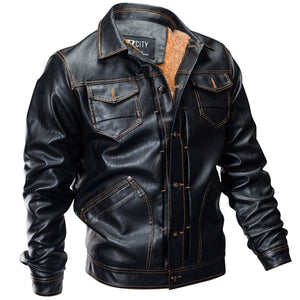 Fleece Warm Thick Winter Faux Leather PU Motorcycle Jacket
