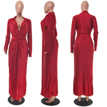 Load image into Gallery viewer, European And American Slit Dress Autumn And Winter New V-neck Long Sleeve Pleated Dress