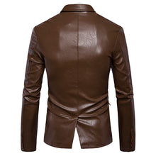 Load image into Gallery viewer, Mens Lapel Collar Slim Fit Black Fashion Faux Leather Jacket
