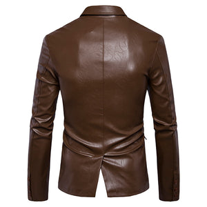 Mens Lapel Collar Slim Fit Black Fashion Faux Leather Jacket