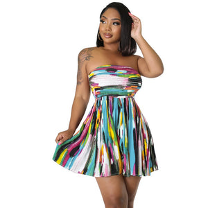 Women's Fashion Casual Painted Tube Top Vacation Style Dress