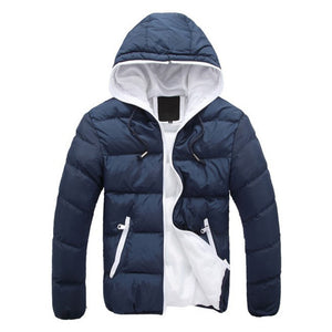 Mens Winter Contrast Color Outdoor Warm Hooded Padded Jacket