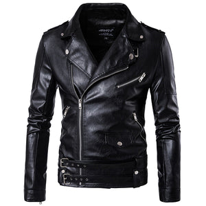 Oblique Zipper Punk PU Leather PU Leather Jacket Slim Fit Halley Motor Jacket for Men