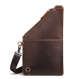 Men's Crazy Horse Leather Chest Bag Shoulder Backpack
