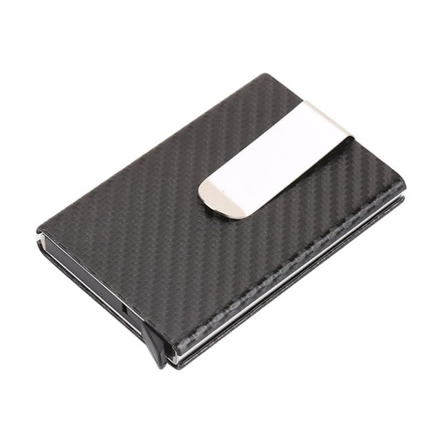 Business Aluminum Wallet Automatic Slide Card Case Carbon Fiber PU Leather Metal ID Credit Card Holder Clip