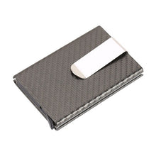 Load image into Gallery viewer, Business Aluminum Wallet Automatic Slide Card Case Carbon Fiber PU Leather Metal ID Credit Card Holder Clip
