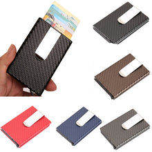 Load image into Gallery viewer, Business Aluminum Wallet Automatic Slide Card Case Carbon Fiber PU Leather Metal ID Credit Card Holder Clip