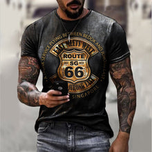 Load image into Gallery viewer, Summer New Mens T Shirts Oversized Loose Clothes Vintage Short Sleeve Fashion America Route 66 Letters Printed O Collared Tshirt