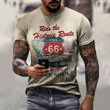 Load image into Gallery viewer, Summer New Mens T Shirts Oversized Loose Clothes Vintage Short Sleeve Fashion America Route 66 Letters Printed O Collared Tshirt