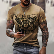 Load image into Gallery viewer, Summer New Mens T Shirts Oversized Loose Clothes Vintage Short Sleeve Fashion America Route 66 Letters Printed O Collared Tshirt