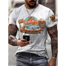 Load image into Gallery viewer, Summer New Mens T Shirts Oversized Loose Clothes Vintage Short Sleeve Fashion America Route 66 Letters Printed O Collared Tshirt