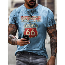 Load image into Gallery viewer, Summer New Mens T Shirts Oversized Loose Clothes Vintage Short Sleeve Fashion America Route 66 Letters Printed O Collared Tshirt