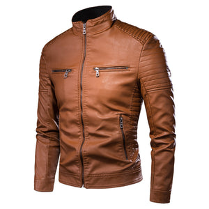 Men Autumn Brand New Causal Vintage Leather Jacket Coat Men Spring Outfit Design Motor Biker Pocket PU Leather Jacket Men