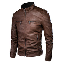 Load image into Gallery viewer, Men Autumn Brand New Causal Vintage Leather Jacket Coat Men Spring Outfit Design Motor Biker Pocket PU Leather Jacket Men