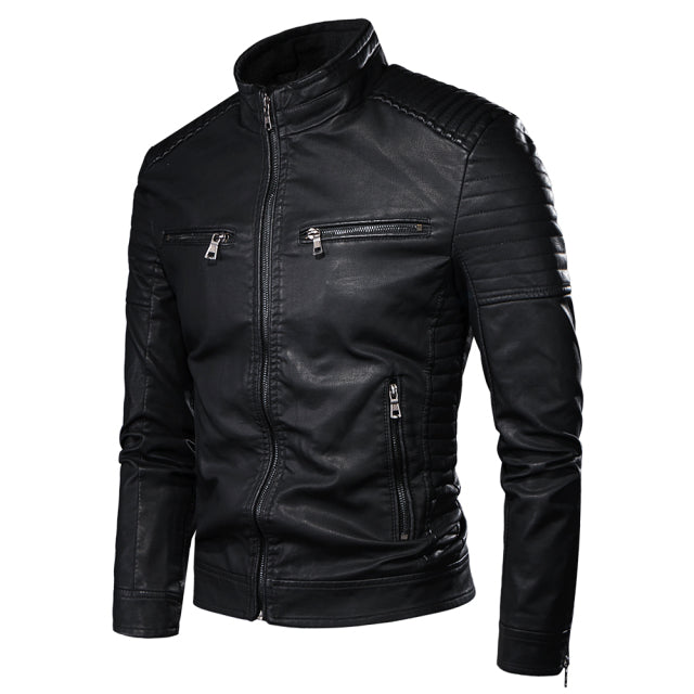 Men Autumn Brand New Causal Vintage Leather Jacket Coat Men Spring Outfit Design Motor Biker Pocket PU Leather Jacket Men