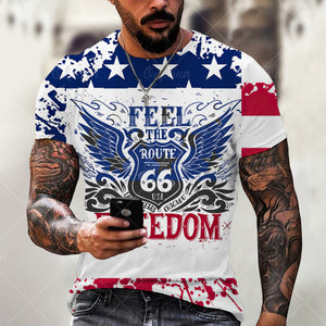 Summer New Mens T Shirts Oversized Loose Clothes Vintage Short Sleeve Fashion America Route 66 Letters Printed O Collared Tshirt