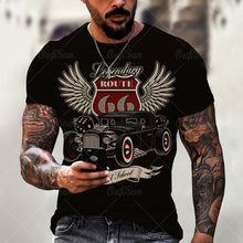 Load image into Gallery viewer, Summer New Mens T Shirts Oversized Loose Clothes Vintage Short Sleeve Fashion America Route 66 Letters Printed O Collared Tshirt