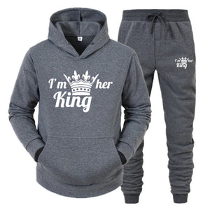 Lover Tracksuit Hoodies Printing QUEEN KING Couple Sweatshirt Plus Size Hooded Clothes Hoodies Women Two Piece Set