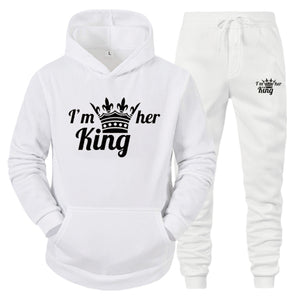 Lover Tracksuit Hoodies Printing QUEEN KING Couple Sweatshirt Plus Size Hooded Clothes Hoodies Women Two Piece Set