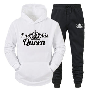 Lover Tracksuit Hoodies Printing QUEEN KING Couple Sweatshirt Plus Size Hooded Clothes Hoodies Women Two Piece Set