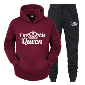 Lover Tracksuit Hoodies Printing QUEEN KING Couple Sweatshirt Plus Size Hooded Clothes Hoodies Women Two Piece Set