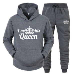 Lover Tracksuit Hoodies Printing QUEEN KING Couple Sweatshirt Plus Size Hooded Clothes Hoodies Women Two Piece Set