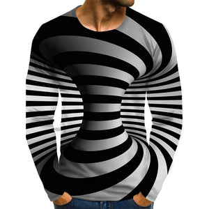 2021 Men&#39;s Optical Illusion Graphic Plus Size T-Shirt Print Daily Long Sleeve Tops Exaggerated Around Neck Rainbow Streetwear
