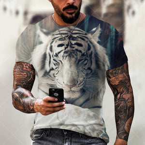 Men&#39;s And Women&#39;s 3D Tiger Lion Printed T-Shirts, Fashionable Round Neck Short Sleeve Street Clothes, Hip-Hop T-Shirts, Summer