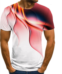 New 3D print high quality fashion sales men&#39;s summer round neck short sleeve T-shirt blue green red purple flame top