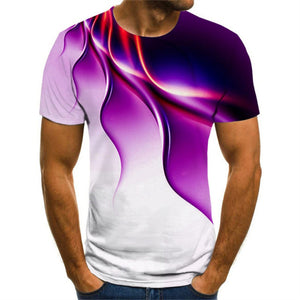 New 3D print high quality fashion sales men&#39;s summer round neck short sleeve T-shirt blue green red purple flame top