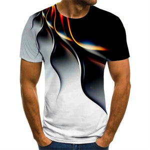New 3D print high quality fashion sales men&#39;s summer round neck short sleeve T-shirt blue green red purple flame top