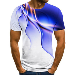 New 3D print high quality fashion sales men&#39;s summer round neck short sleeve T-shirt blue green red purple flame top